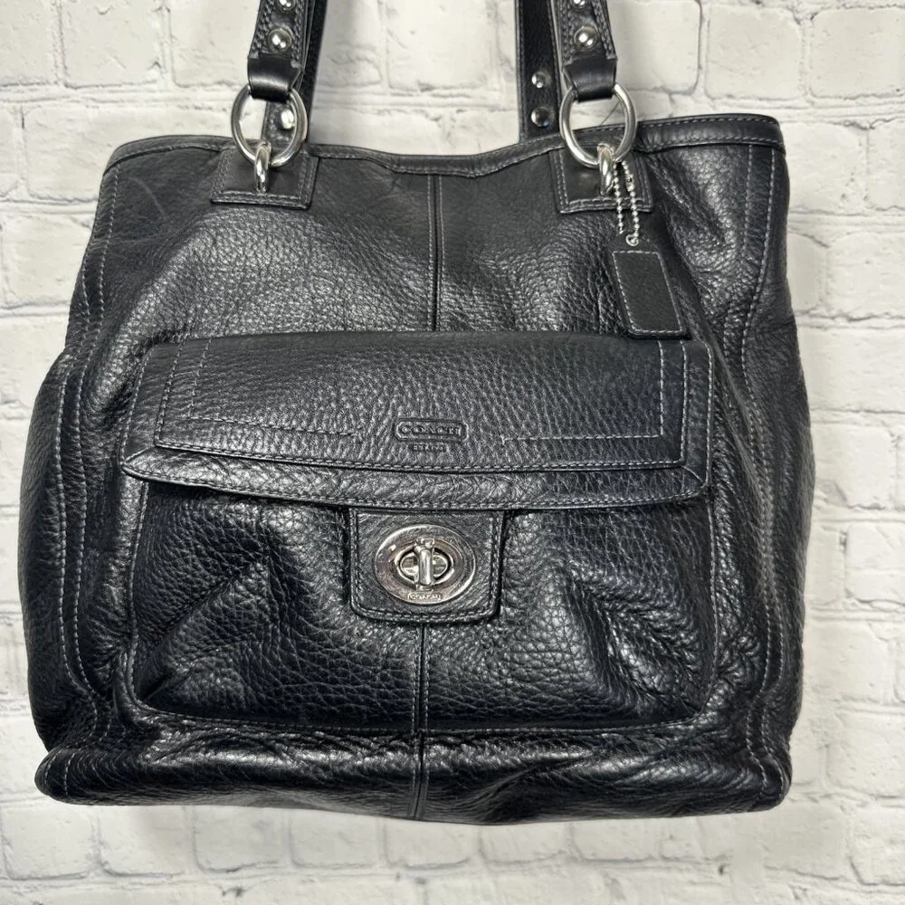COACH F19264 Penelope Black Pebbled Leather Tote Bag Purse Shoulder Handbag - Picture 2 of 13